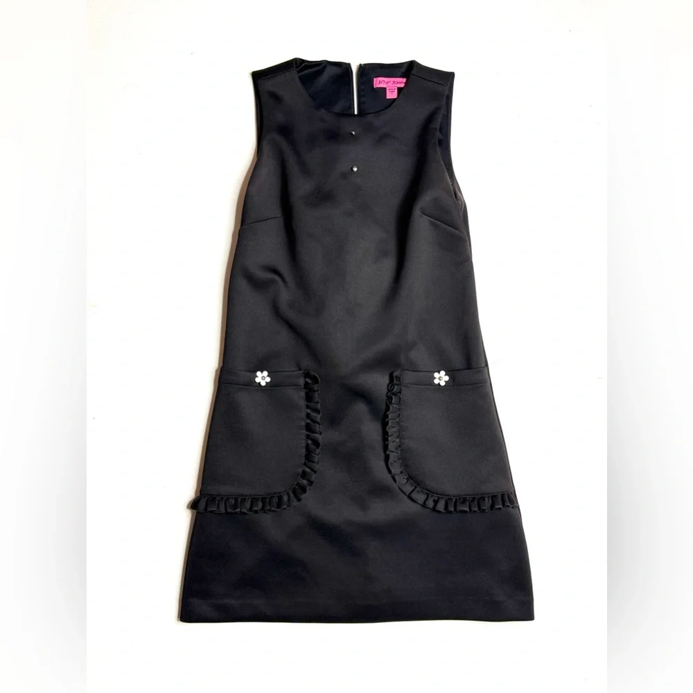 Betsy Johnson Black Sleeveless Shirt Dress w/ Ruffle Pocket Details Size 2 - Picture 3 of 11